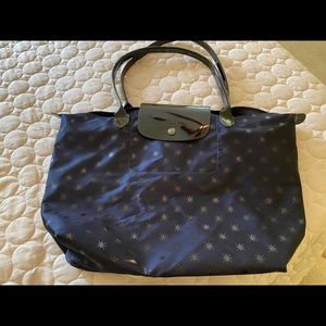 Medium Navy Blue Longchamp Le Pliage w/Stars